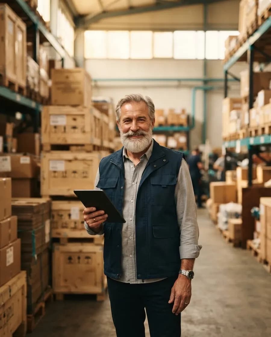 An importer in his warehouse