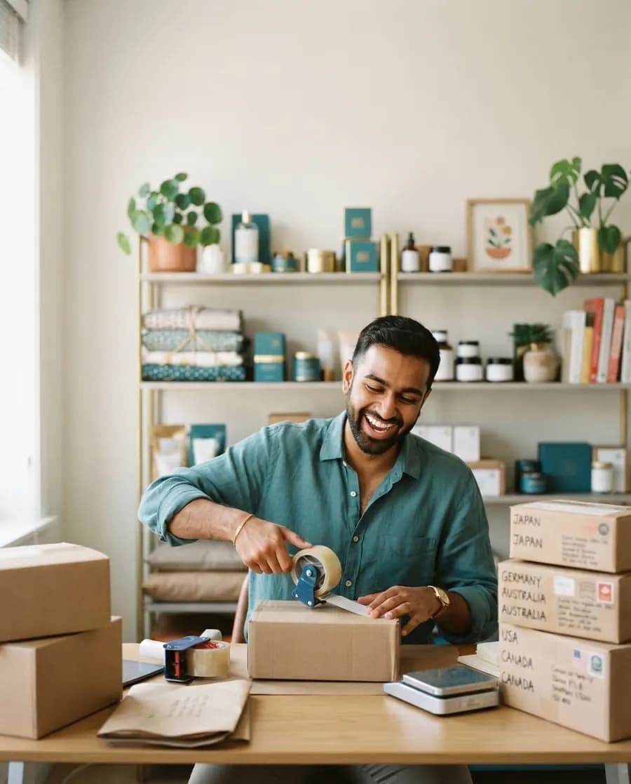 An online seller packing orders